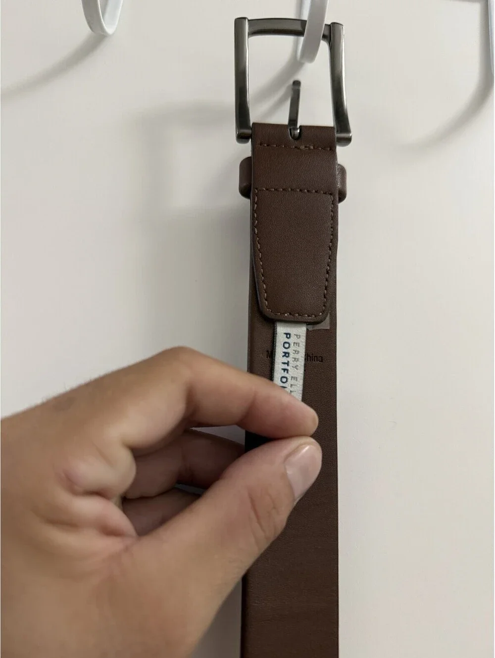Perry Ellis Portfolio Men’s Brown Dress Belt 34/35 Silver Buckle